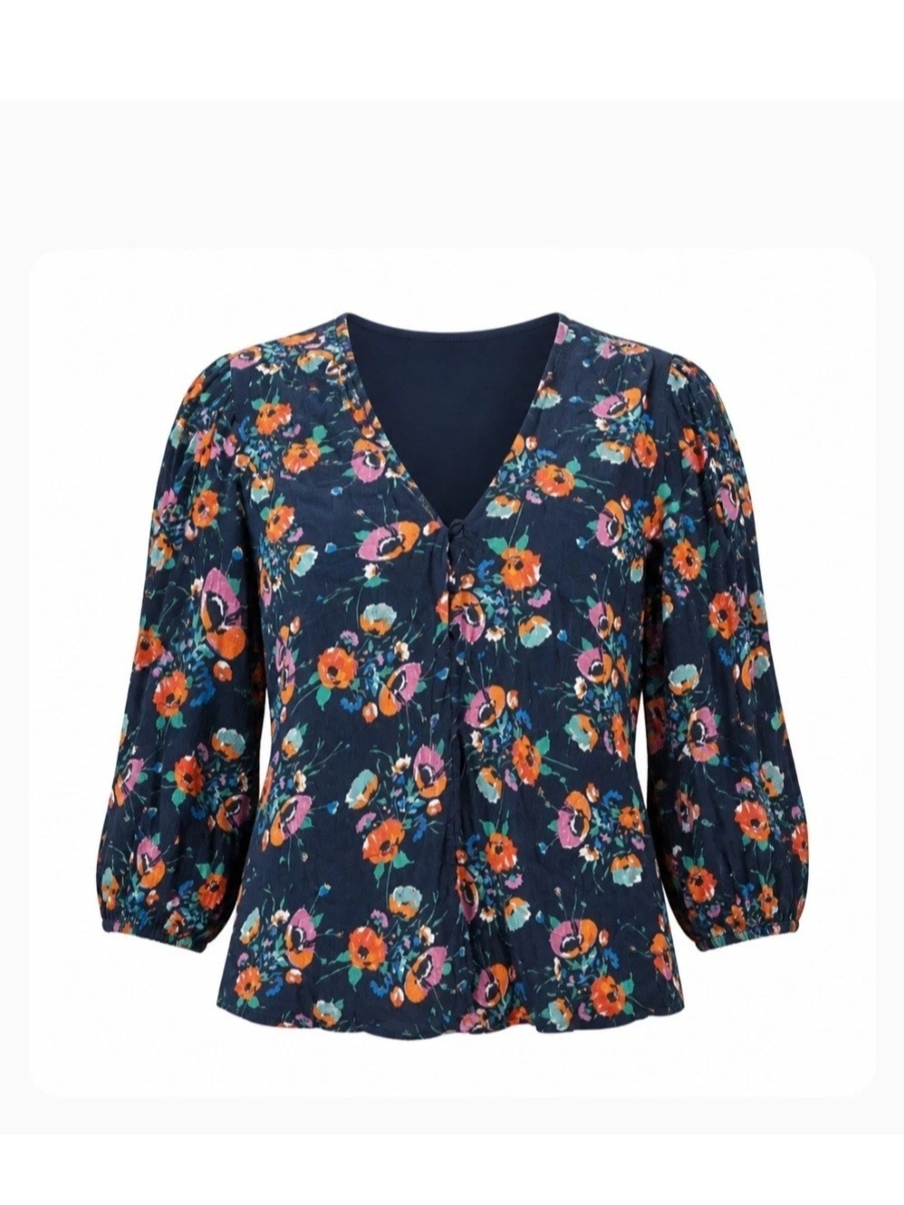 ZARA Floral V-Neck 3/4 Sleeve Lightweight Boho Top Women’s L